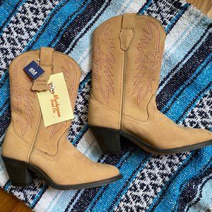 Women's Tan Leather Heeled Cowboy Boots